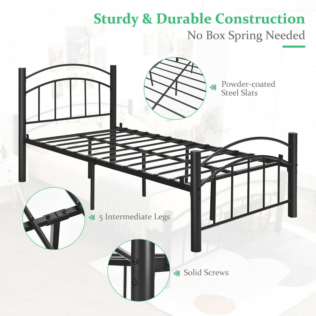 Modern Platform Bed with Headboard and Footboard-Twin size-Simple Bed Frame-DECOROLALA