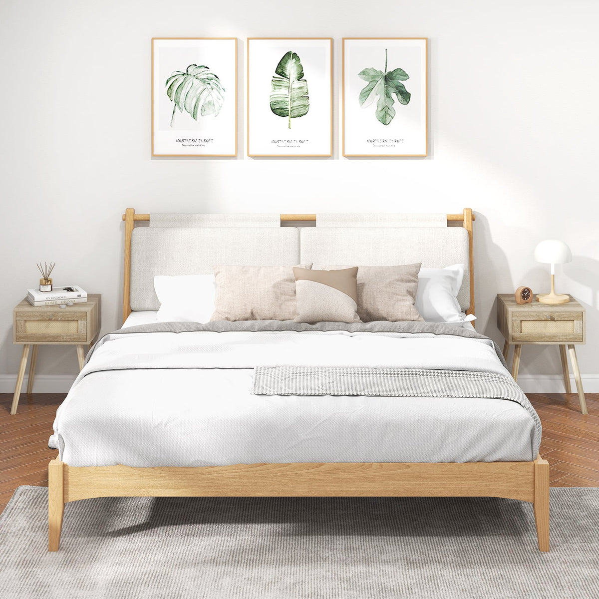Modern Rattan Nightstand with Drawer and Solid Wood Legs for Bedroom and Living Room-Natural-Nightstands-DECOROLALA