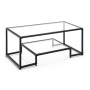 Modern Rectangular Coffee Table with Glass Table Top-Black-Coffee Tables-DECOROLALA