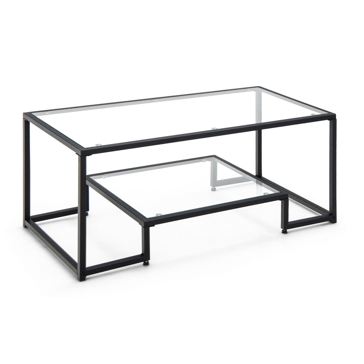 Modern Rectangular Coffee Table with Glass Table Top-Black-Coffee Tables-DECOROLALA