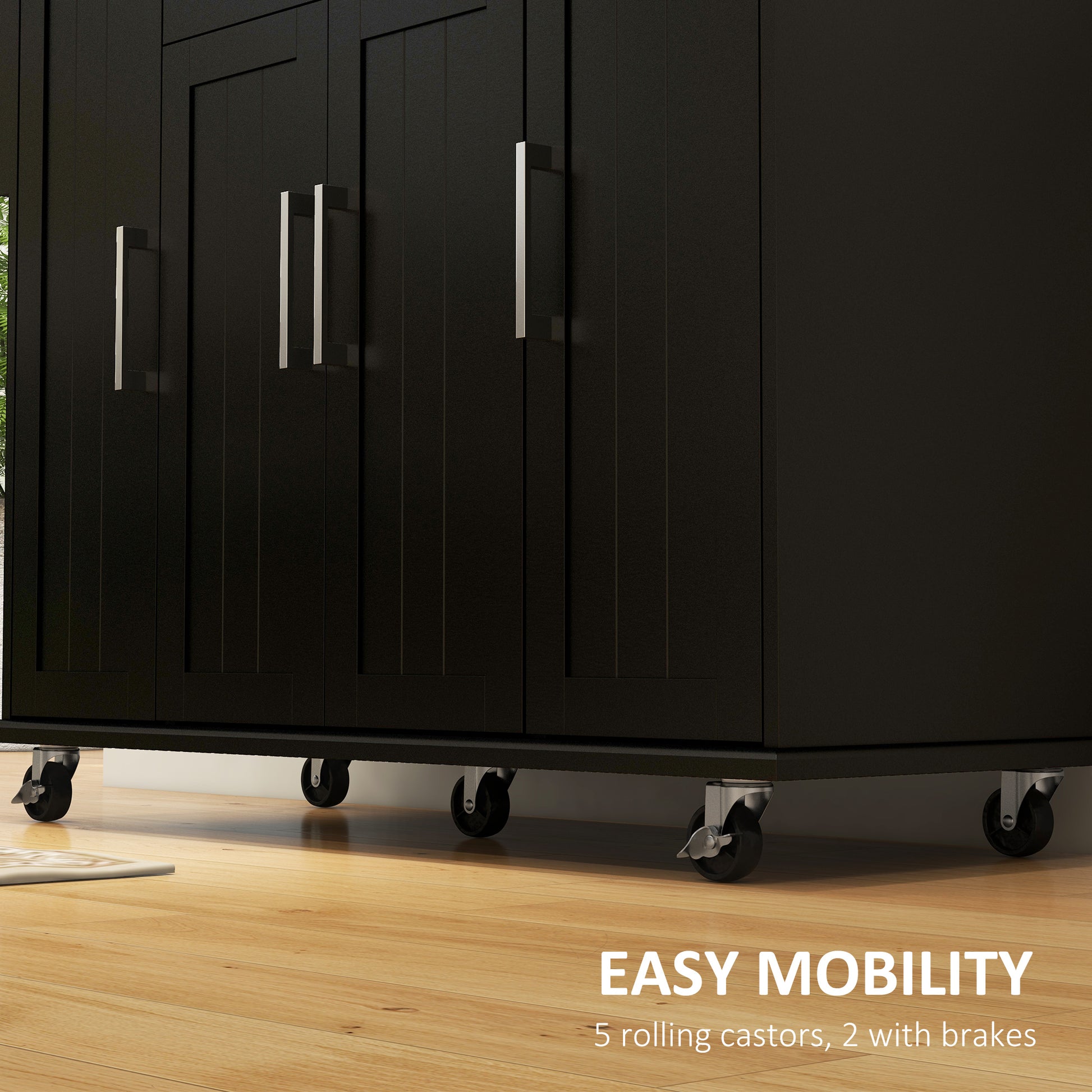 Modern Rolling Kitchen Island Cart - Black 52" Rubber Wood Top-DECOROLALA