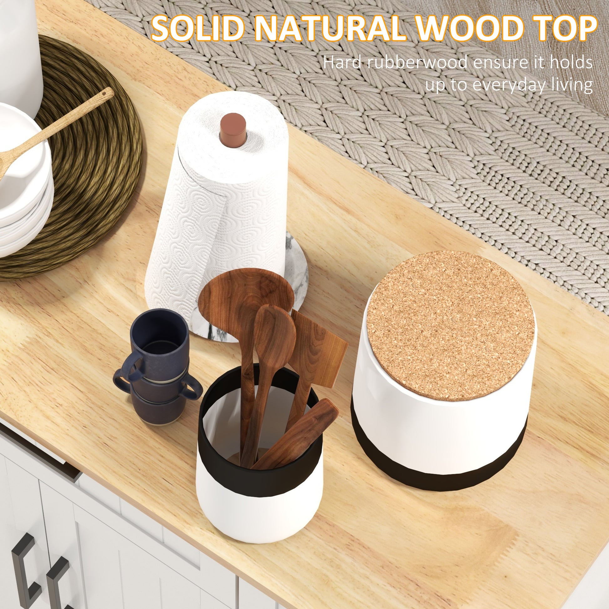 Modern Rolling Kitchen Island Cart - White 52" Rubber Wood Top-DECOROLALA
