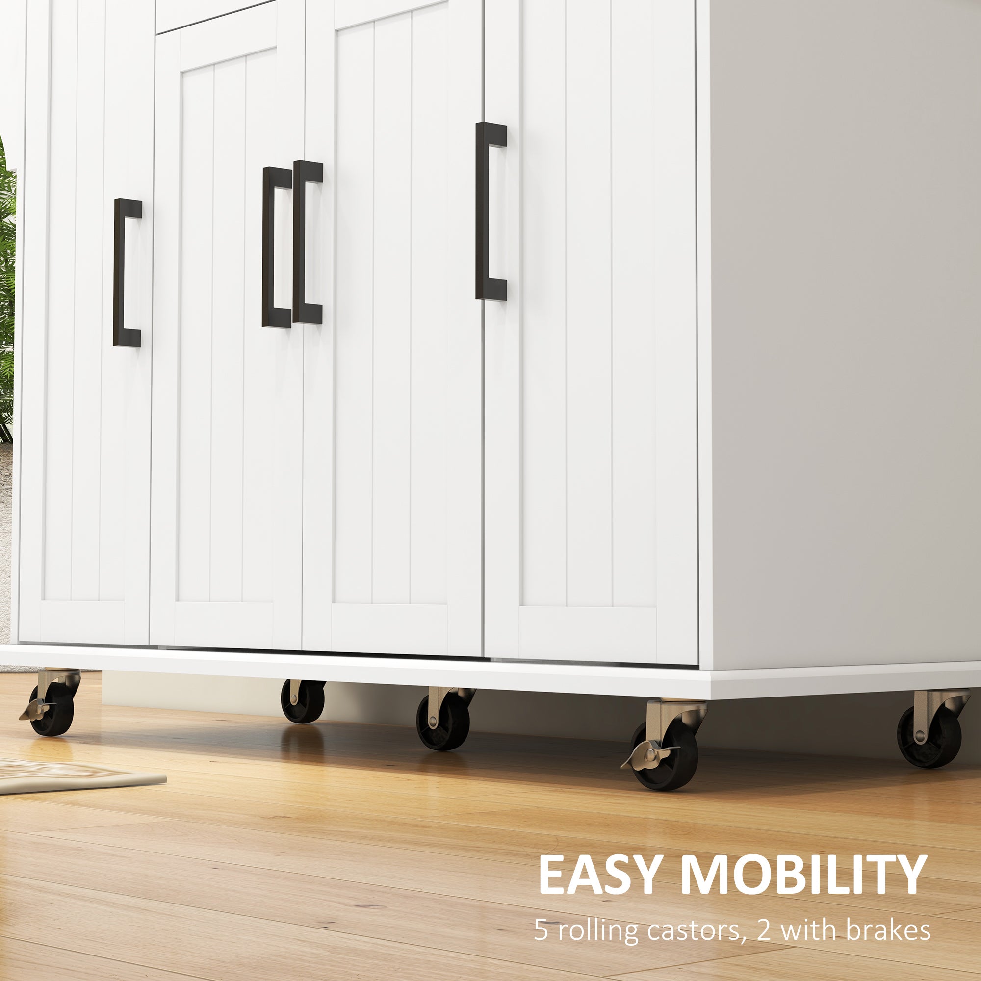 Modern Rolling Kitchen Island Cart - White 52" Rubber Wood Top-DECOROLALA