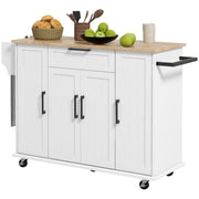 Modern Rolling Kitchen Island Cart - White 52" Rubber Wood Top-DECOROLALA