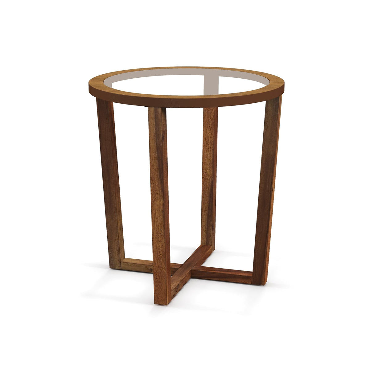 Modern Round End Table Sofa Side Table with Transparent Tempered Glass Top-Brown-End & Side Tables-DECOROLALA