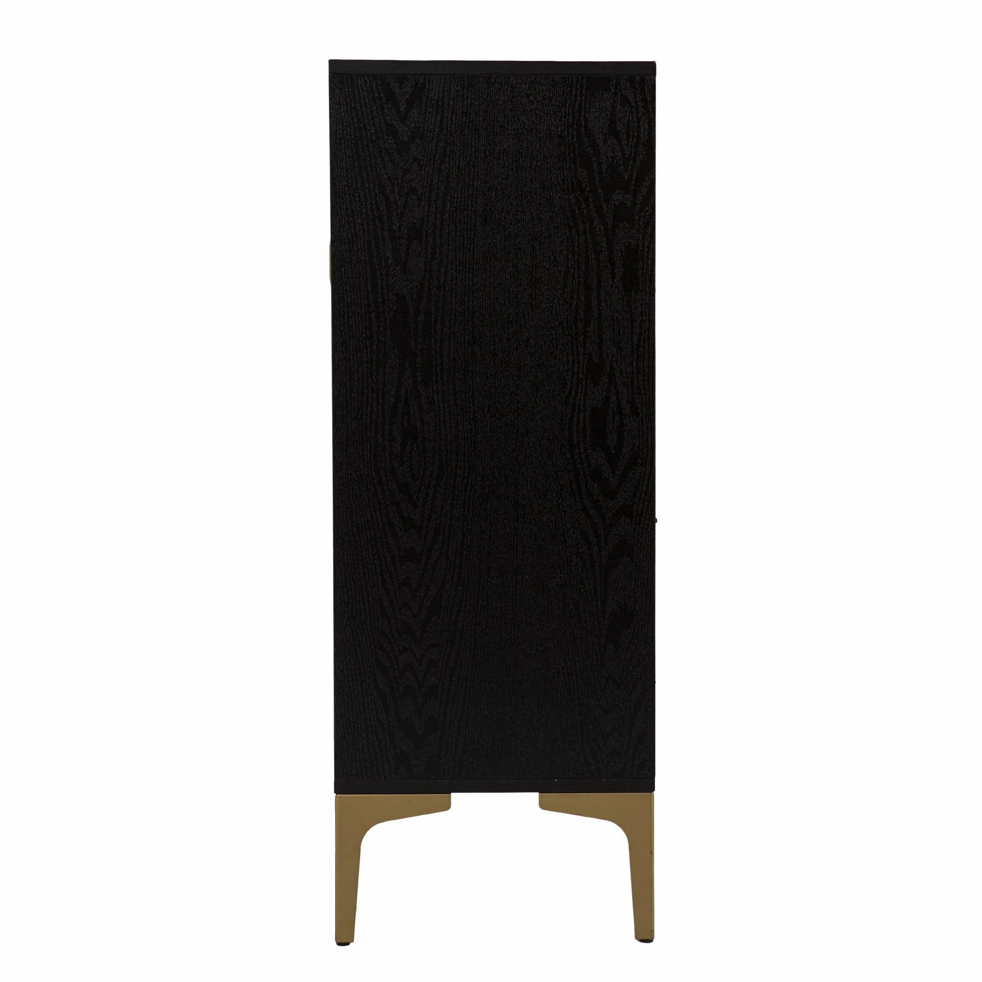 Modern Rustic Black Gold and Faux Rattan Bar Cabinet-Cabinets-DECOROLALA