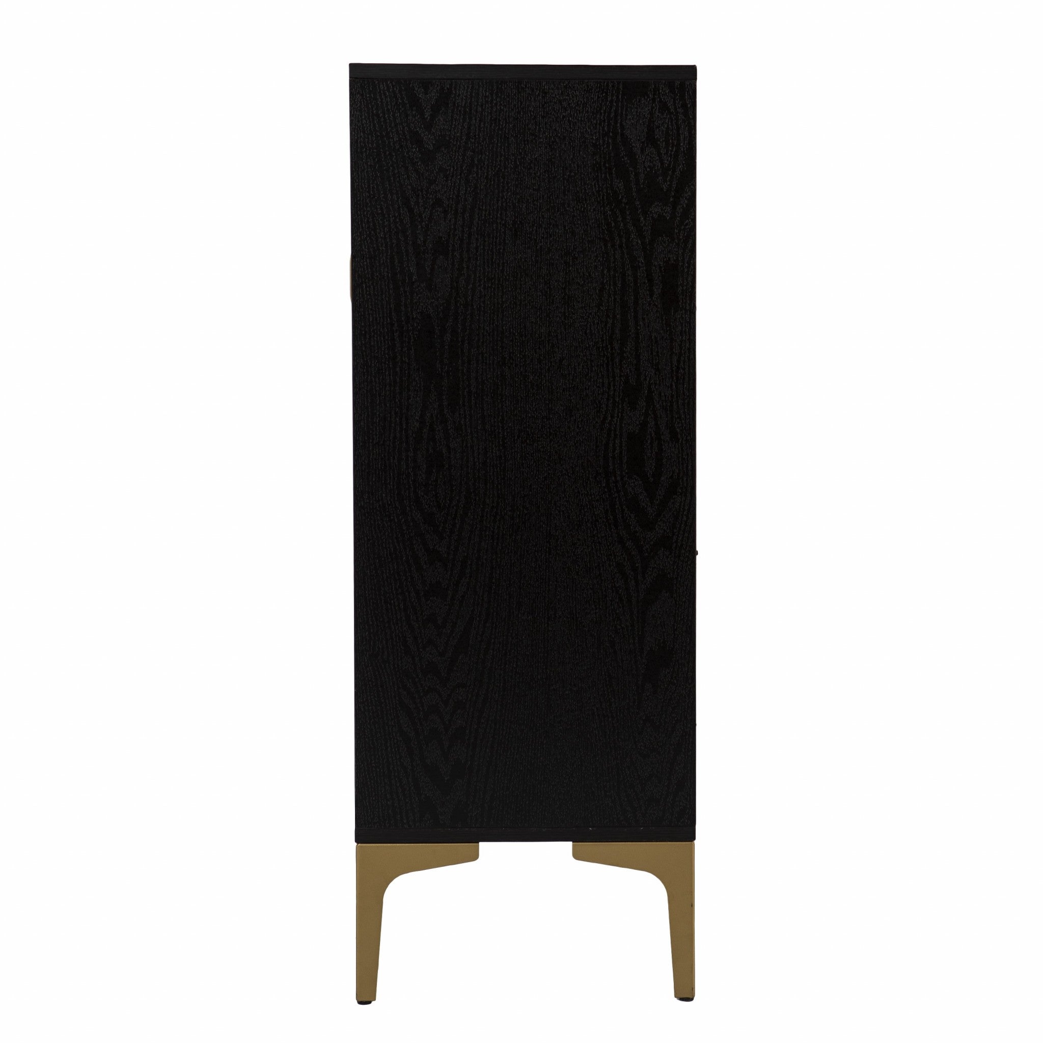 Modern Rustic Black Gold and Faux Rattan Bar Cabinet-Cabinets-DECOROLALA