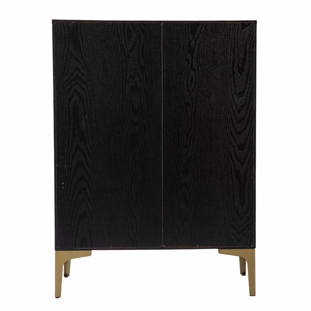 Modern Rustic Black Gold and Faux Rattan Bar Cabinet-Cabinets-DECOROLALA