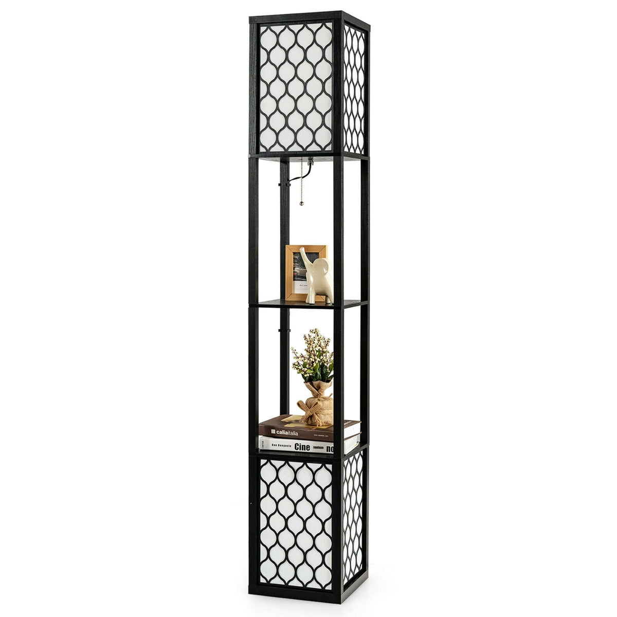 Modern Shelf Freestanding Floor Lamp with Double Lamp Pull Chain and Foot Switch-Table & Floor Lamps-DECOROLALA