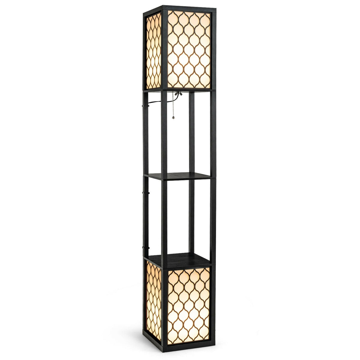 Modern Shelf Freestanding Floor Lamp with Double Lamp Pull Chain and Foot Switch-Table & Floor Lamps-DECOROLALA