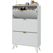 Modern Shoe Cabinet - 3 Flip Drawers 18 Pair White/Gold-Home Furnishings > Storage & Organization > Shoe Storage Cabinets & Racks-DECOROLALA
