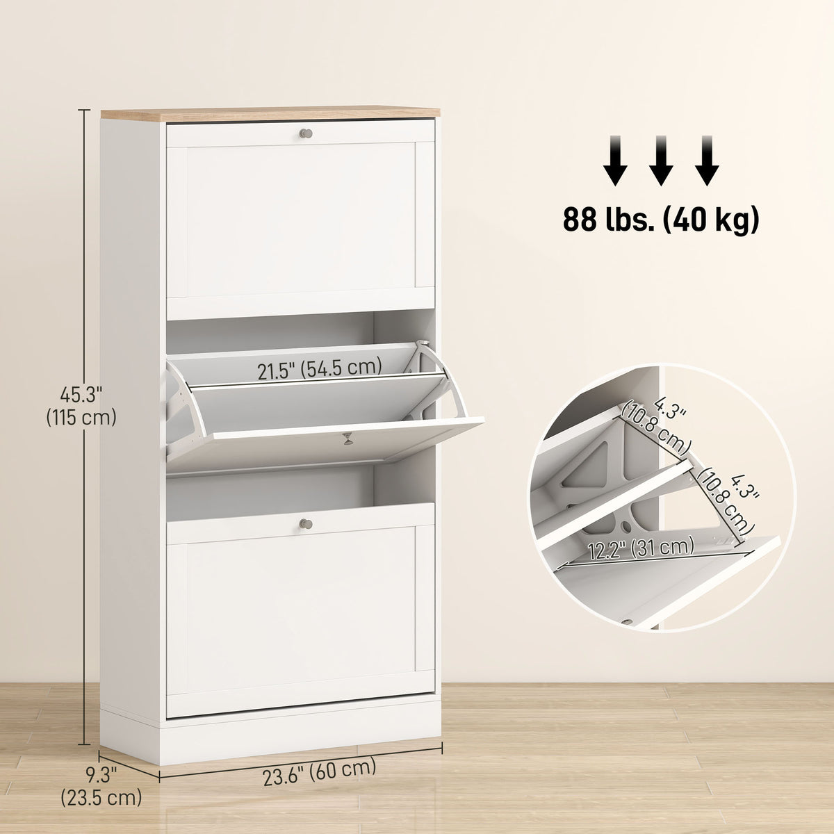 Modern Shoe Cabinet - 3 Flip Drawers White 12-18 Pairs-Home Furnishings > Storage & Organization > Shoe Storage Cabinets & Racks-DECOROLALA
