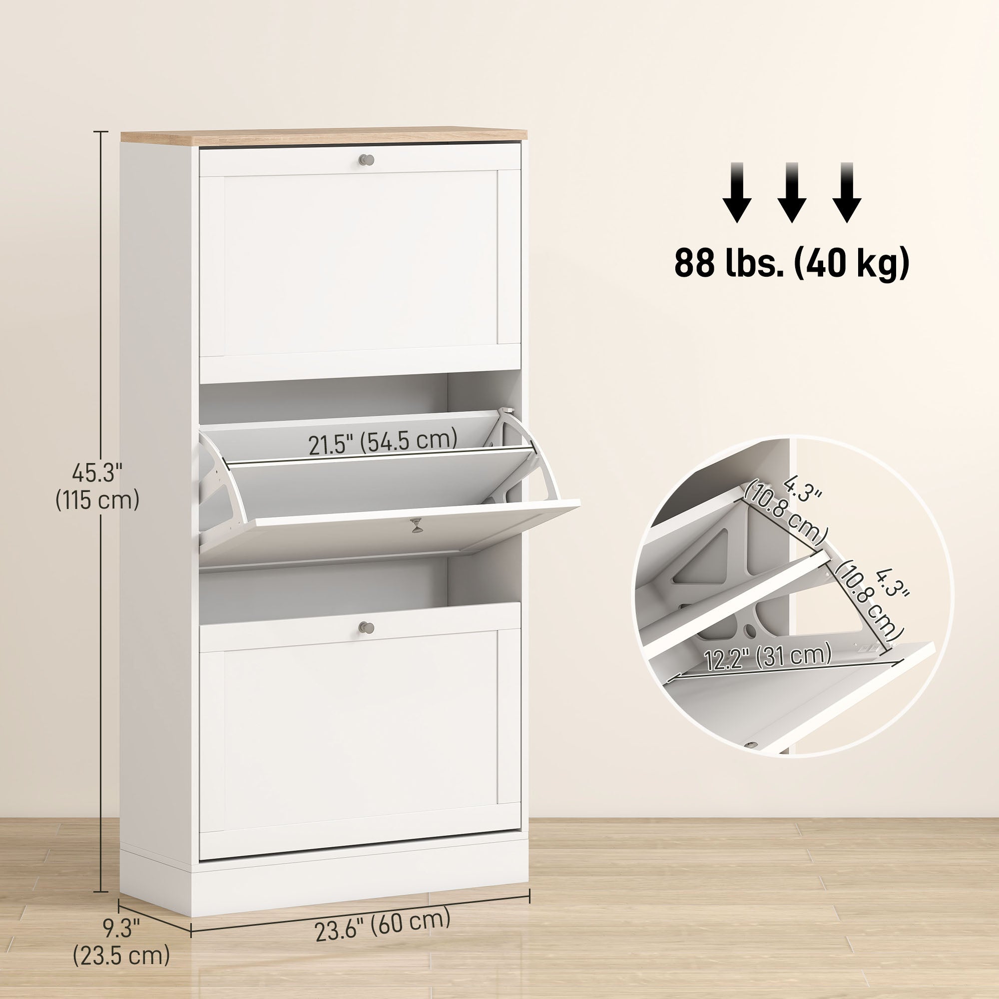 Modern Shoe Cabinet - 3 Flip Drawers White 12-18 Pairs-Home Furnishings > Storage & Organization > Shoe Storage Cabinets & Racks-DECOROLALA