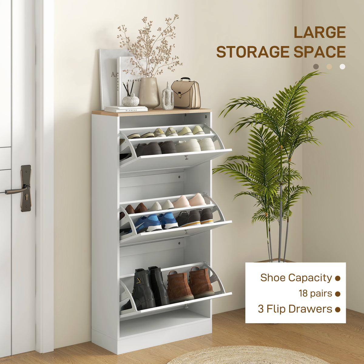 Modern Shoe Cabinet - 3 Flip Drawers White 12-18 Pairs-Home Furnishings > Storage & Organization > Shoe Storage Cabinets & Racks-DECOROLALA