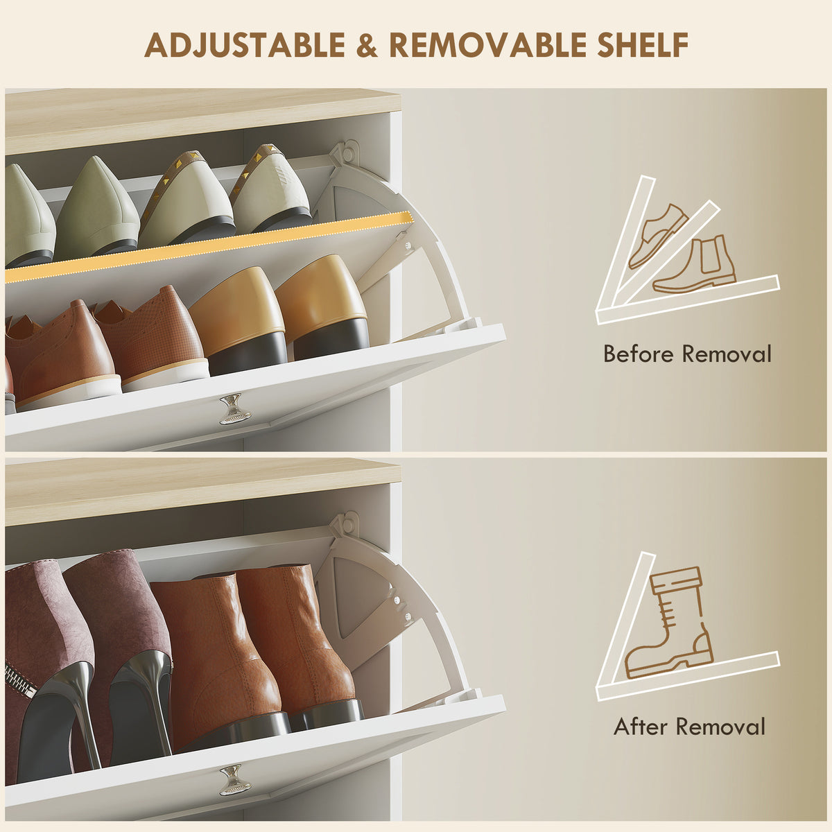 Modern Shoe Cabinet - 3 Flip Drawers White 12-18 Pairs-Home Furnishings > Storage & Organization > Shoe Storage Cabinets & Racks-DECOROLALA