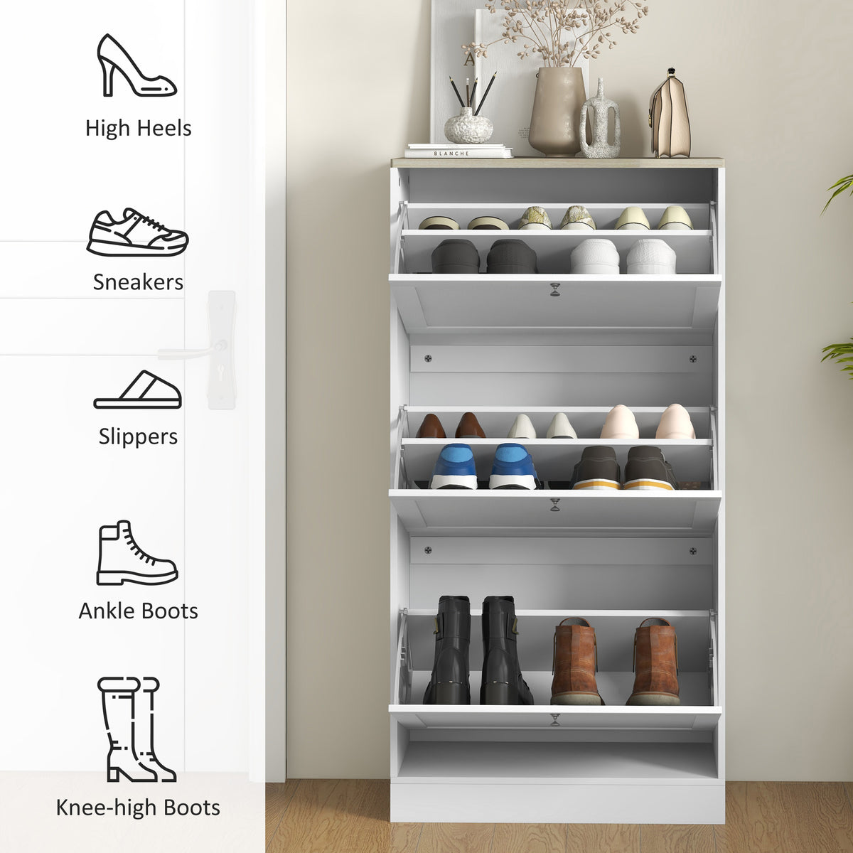 Modern Shoe Cabinet - 3 Flip Drawers White 12-18 Pairs-Home Furnishings > Storage & Organization > Shoe Storage Cabinets & Racks-DECOROLALA
