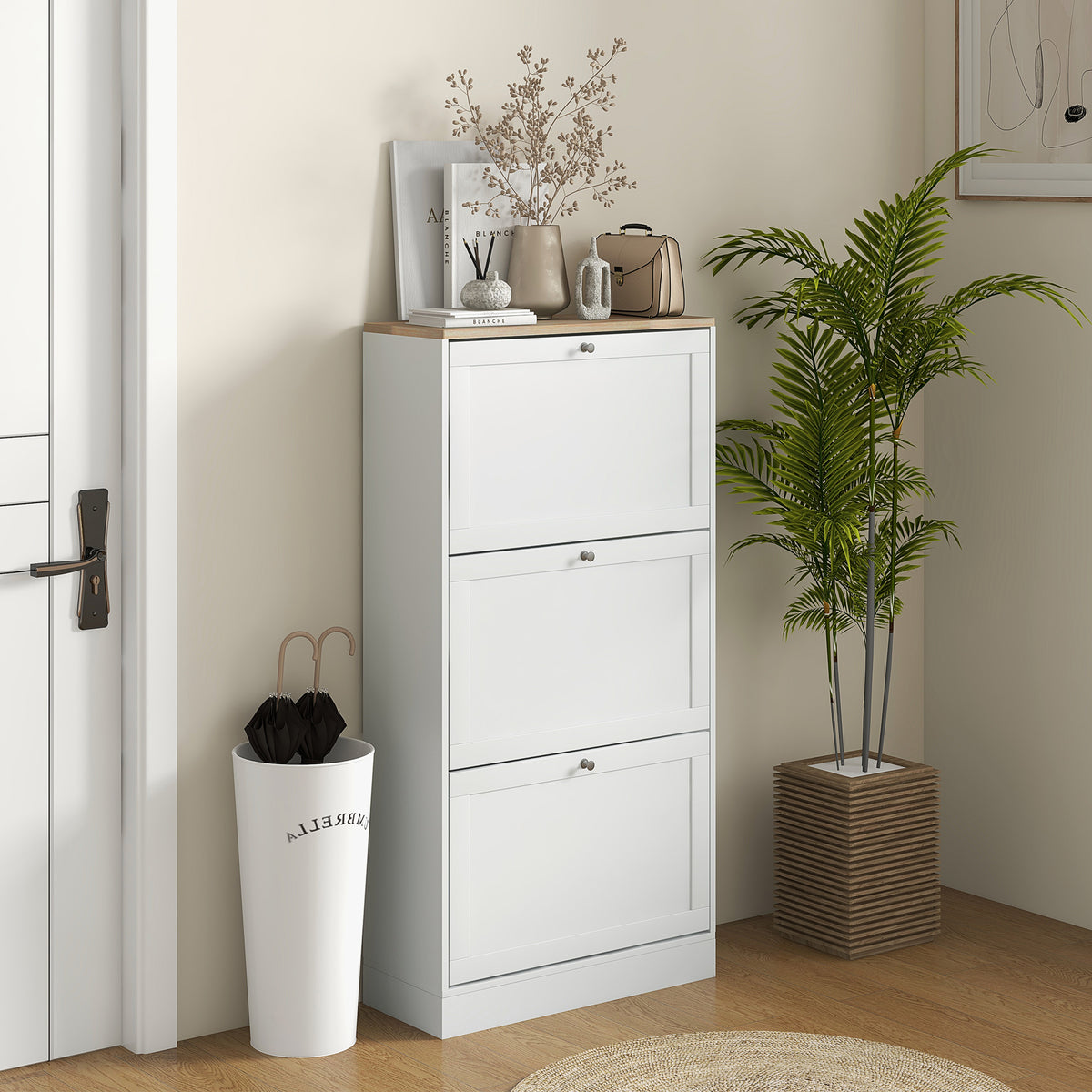 Modern Shoe Cabinet - 3 Flip Drawers White 12-18 Pairs-Home Furnishings > Storage & Organization > Shoe Storage Cabinets & Racks-DECOROLALA