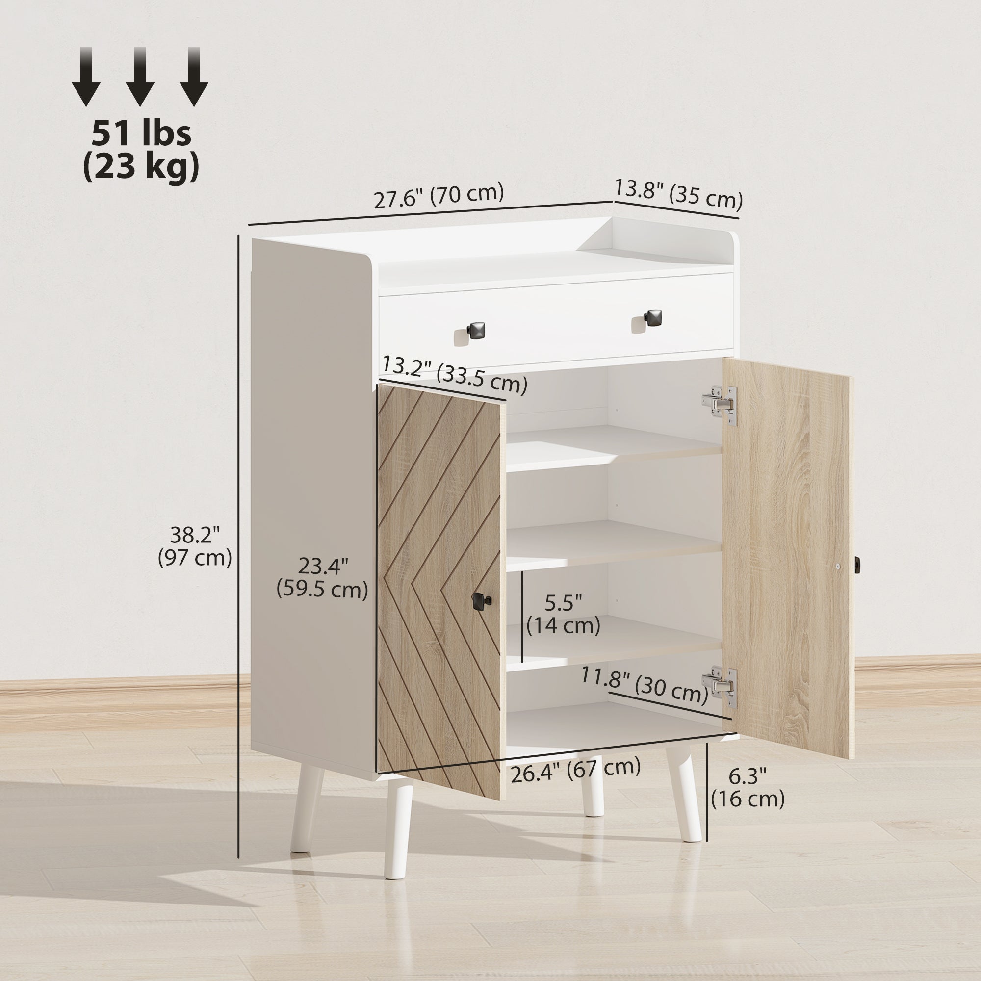 Modern Shoe Cabinet - White & Wood Grain 12-Pair Storage-Home Furnishings > Storage & Organization > Shoe Storage Cabinets & Racks-DECOROLALA