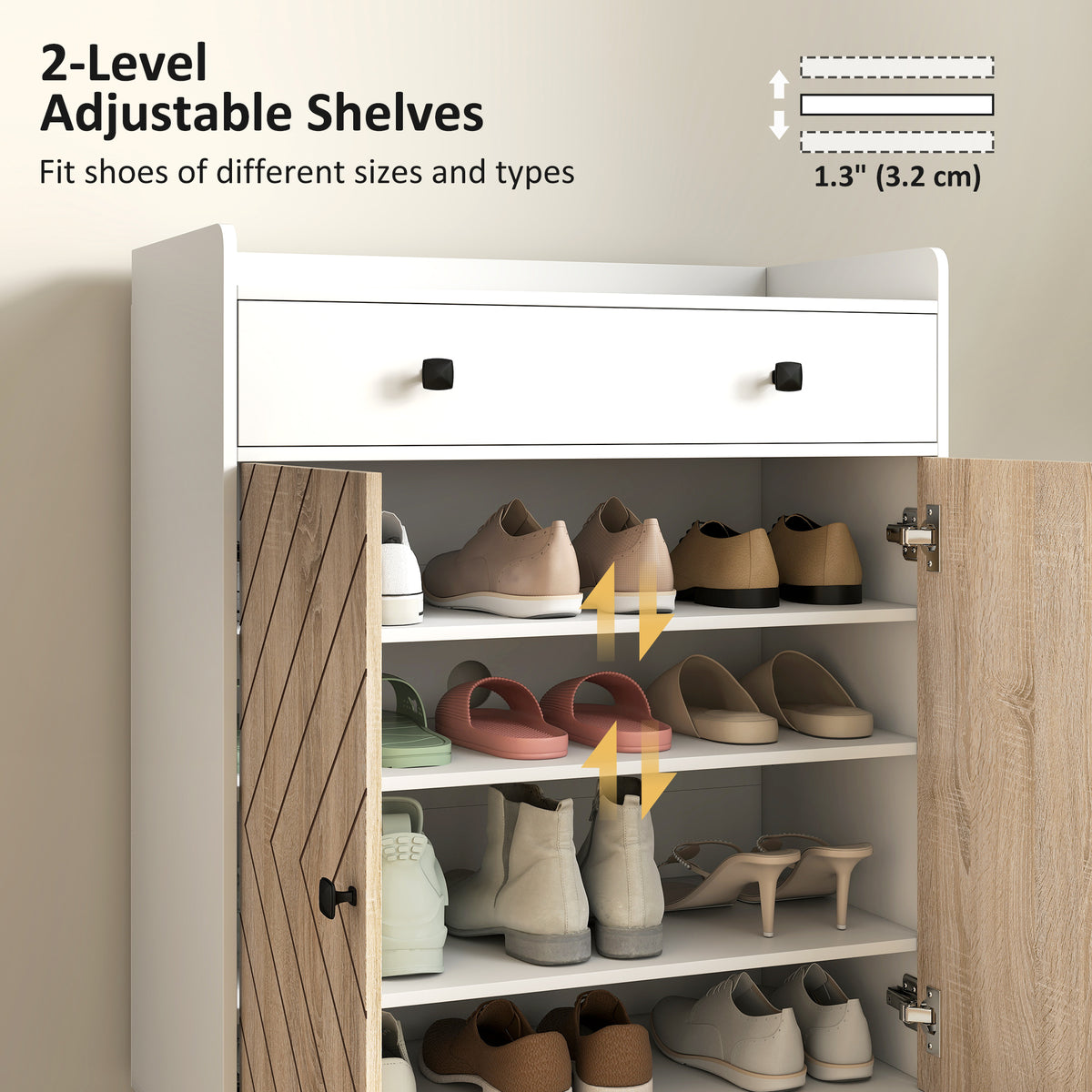 Modern Shoe Cabinet - White & Wood Grain 12-Pair Storage-Home Furnishings > Storage & Organization > Shoe Storage Cabinets & Racks-DECOROLALA