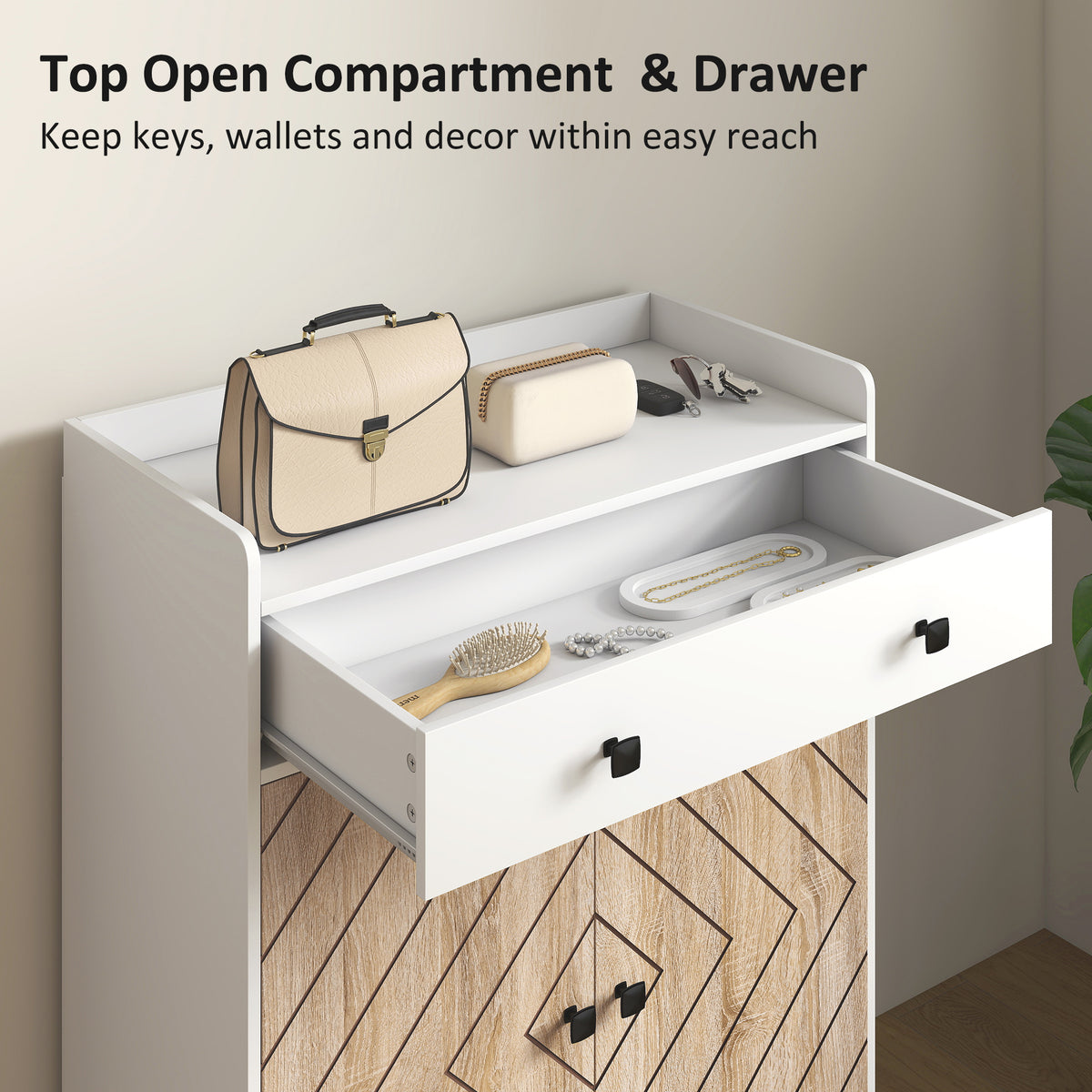 Modern Shoe Cabinet - White & Wood Grain 12-Pair Storage-Home Furnishings > Storage & Organization > Shoe Storage Cabinets & Racks-DECOROLALA