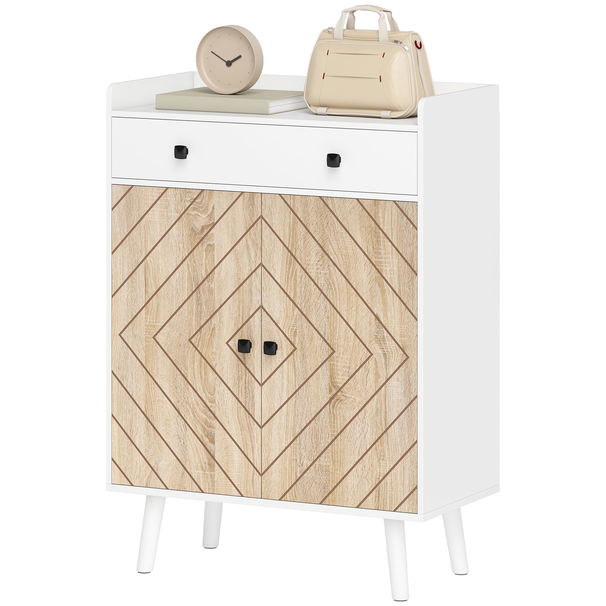 Modern Shoe Cabinet - White & Wood Grain 12-Pair Storage-Home Furnishings > Storage & Organization > Shoe Storage Cabinets & Racks-DECOROLALA