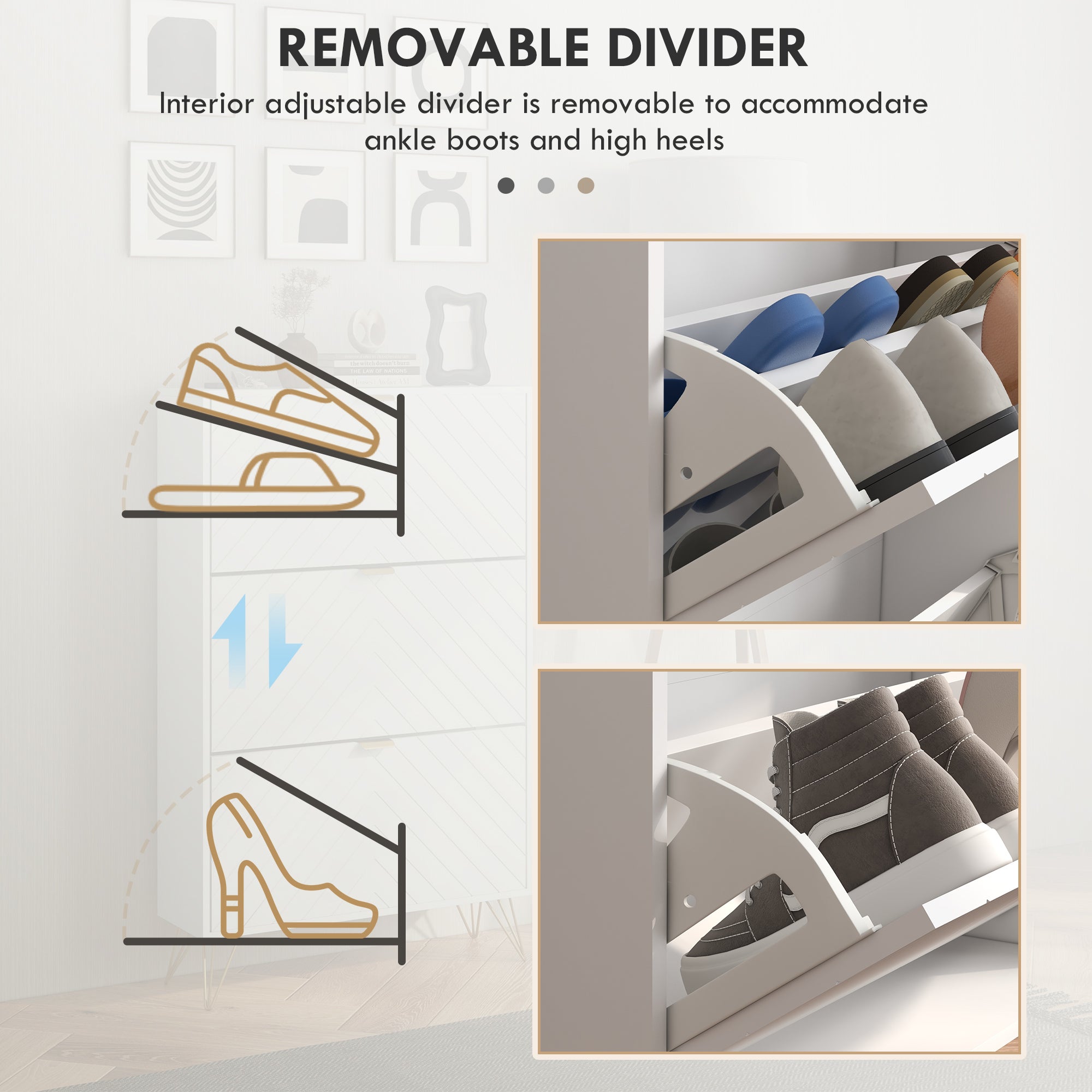 Modern Shoe Storage Cabinet with 3 Flip Drawers for 18 Pairs, Narrow Shoe Organizer for Entryway, Hallway, White-Home Furnishings > Storage & Organization > Shoe Storage Cabinets & Racks-DECOROLALA