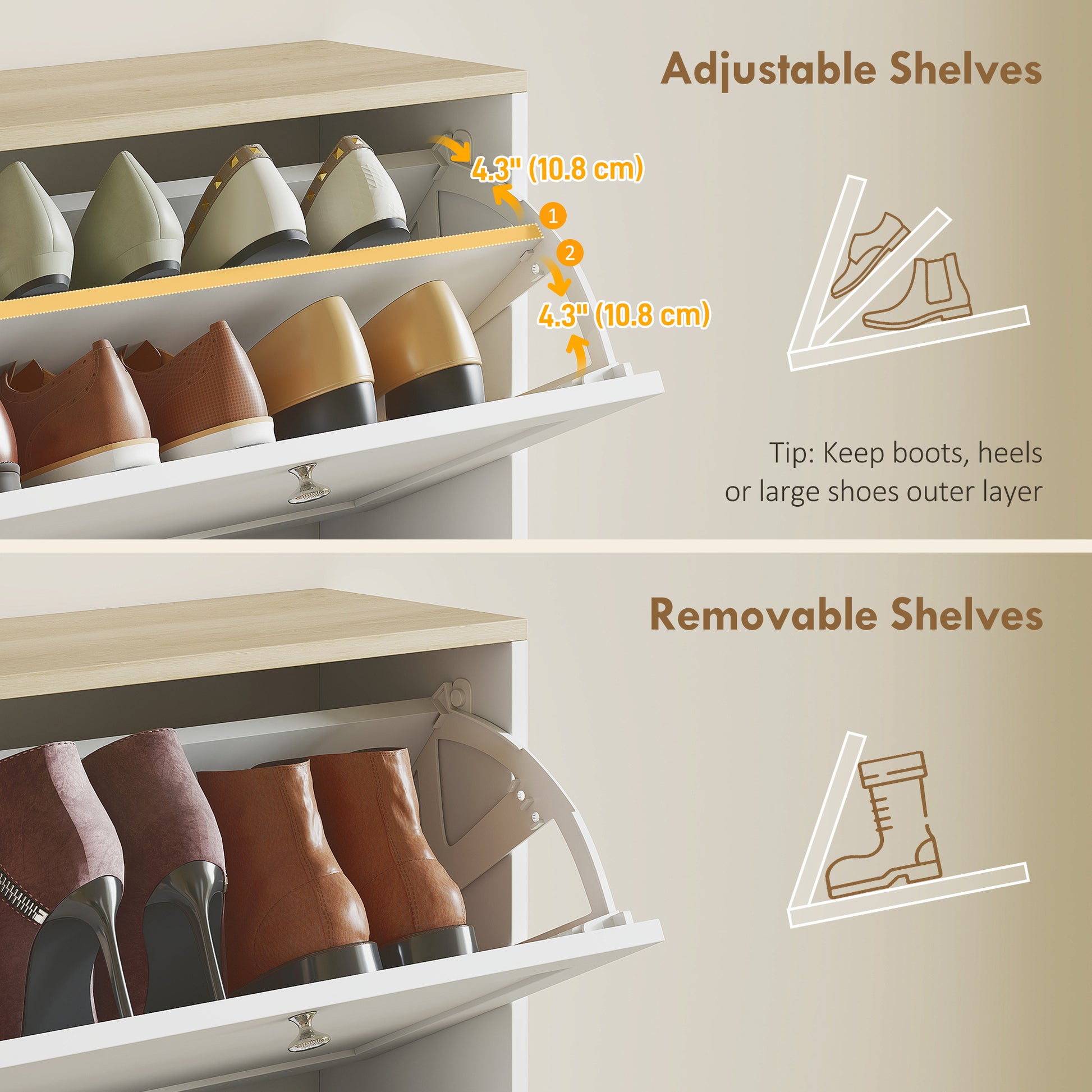 Modern Shoe Storage Cabinet with 4 Flip Drawers and Adjustable Shelves, Shoe Cabinet for 18-24 Pairs of Shoes, White-Home Furnishings > Storage & Organization > Shoe Storage Cabinets & Racks-DECOROLALA