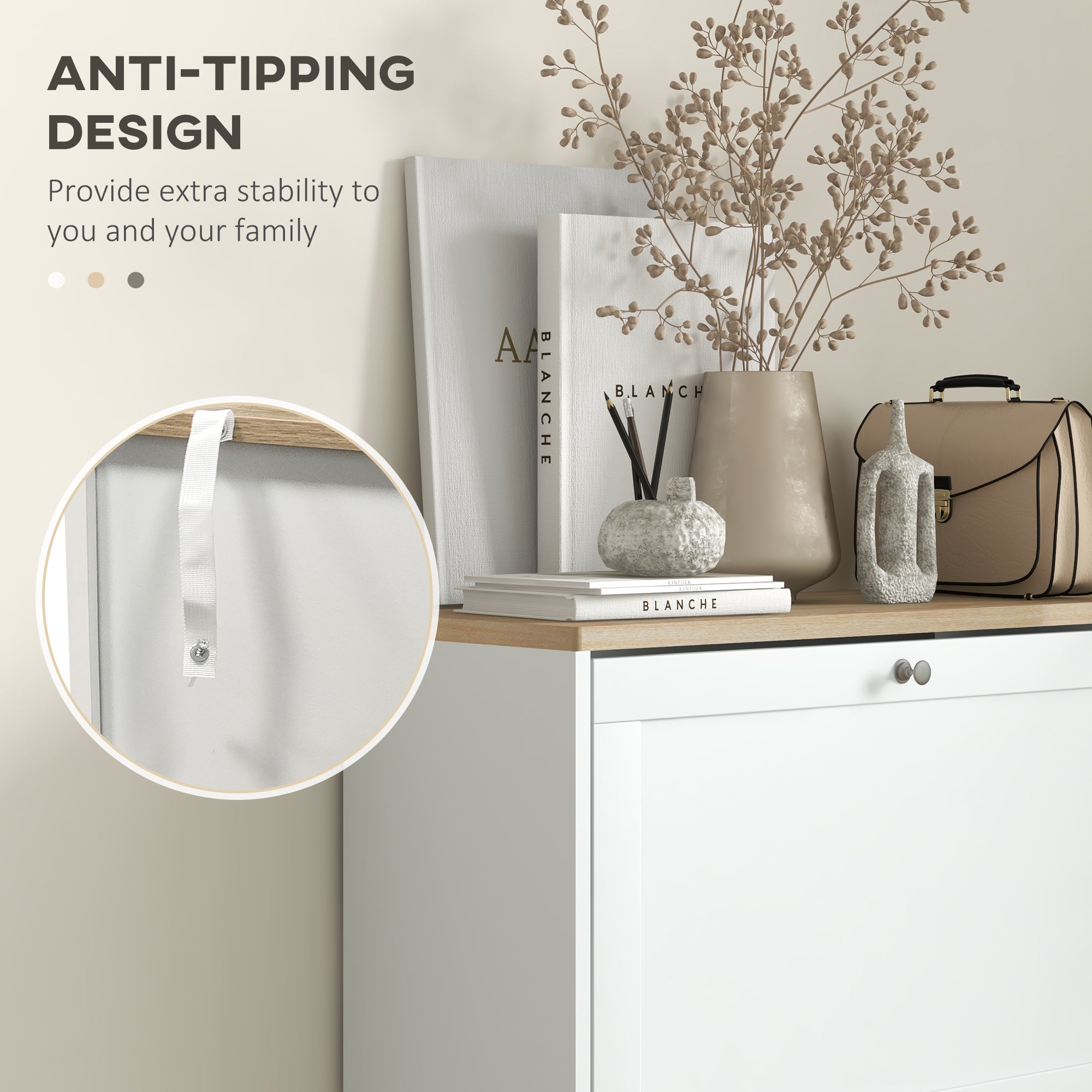 Modern Shoe Storage with 3 Flip Drawers and Adjustable Shelves, Shoe Cabinet Organizer for 12-18 Pairs of Shoes, White-Home Furnishings > Storage & Organization > Shoe Storage Cabinets & Racks-DECOROLALA