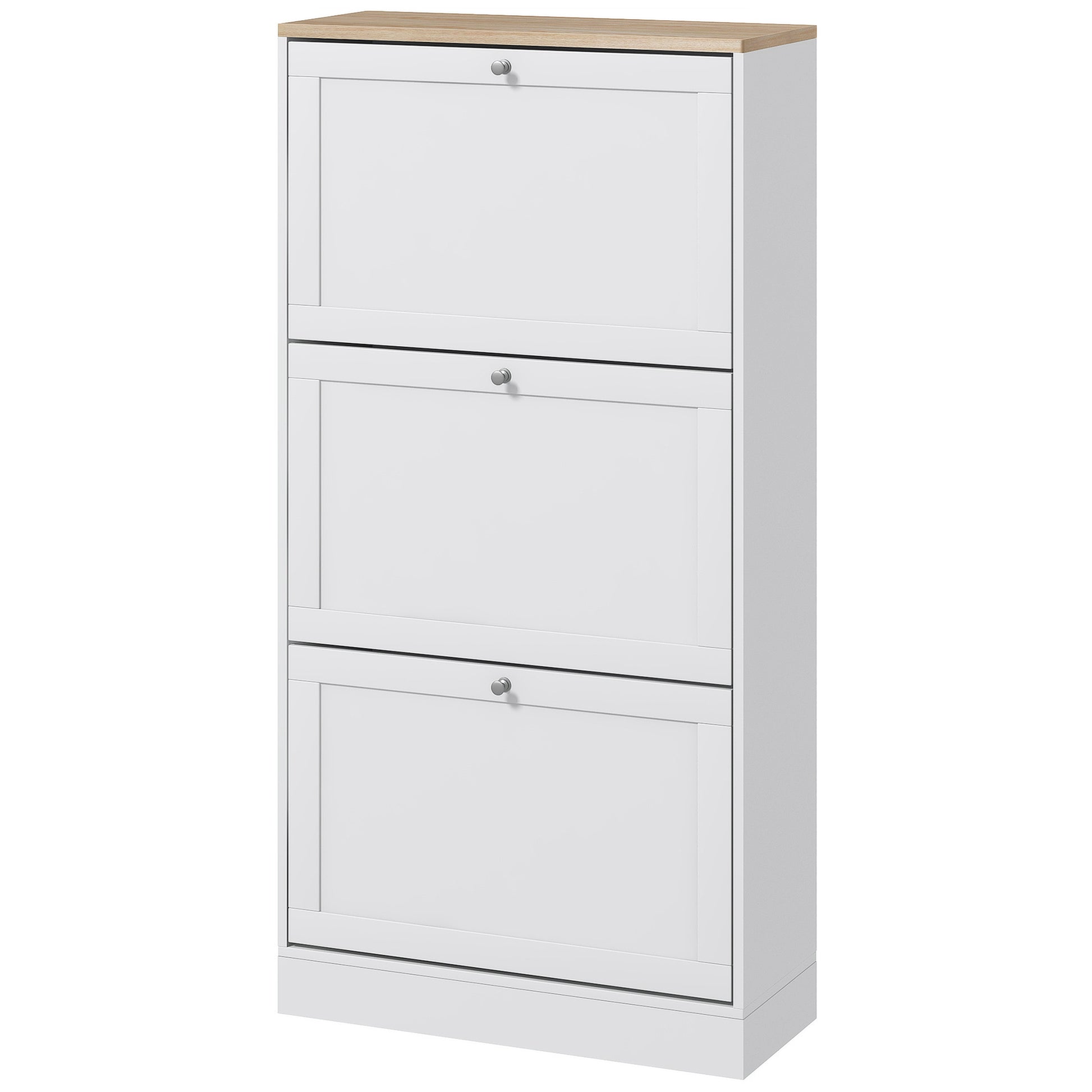 Modern Shoe Storage with 3 Flip Drawers and Adjustable Shelves, Shoe Cabinet Organizer for 12-18 Pairs of Shoes, White-Home Furnishings > Storage & Organization > Shoe Storage Cabinets & Racks-DECOROLALA