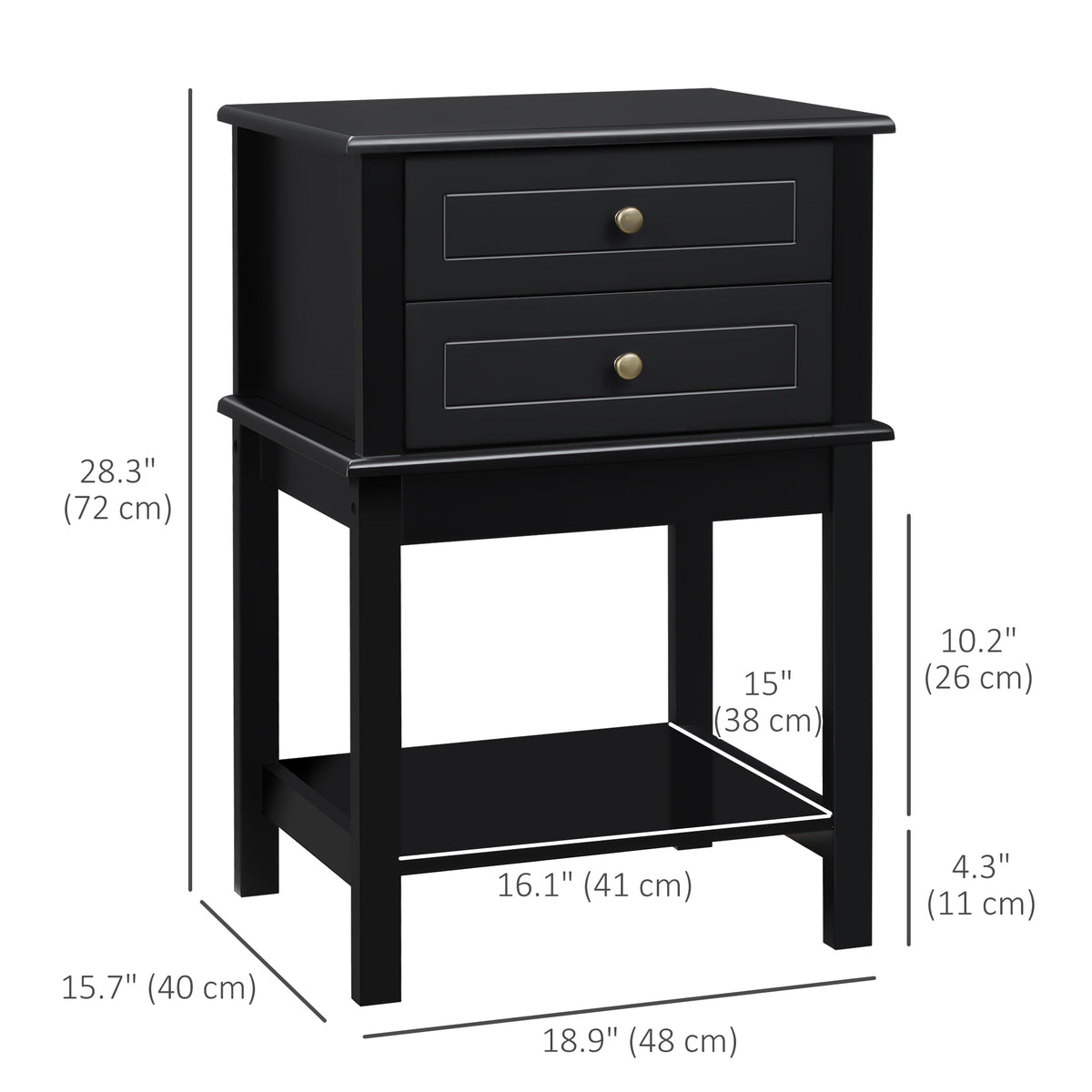 Modern Side Table - Black End Table with 2 Drawers-Home Furnishings > Living Room Furniture > Side¬†Tables-DECOROLALA