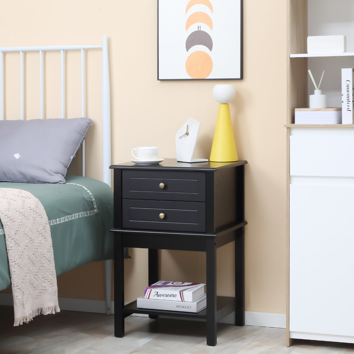 Modern Side Table - Black End Table with 2 Drawers-Home Furnishings > Living Room Furniture > Side¬†Tables-DECOROLALA