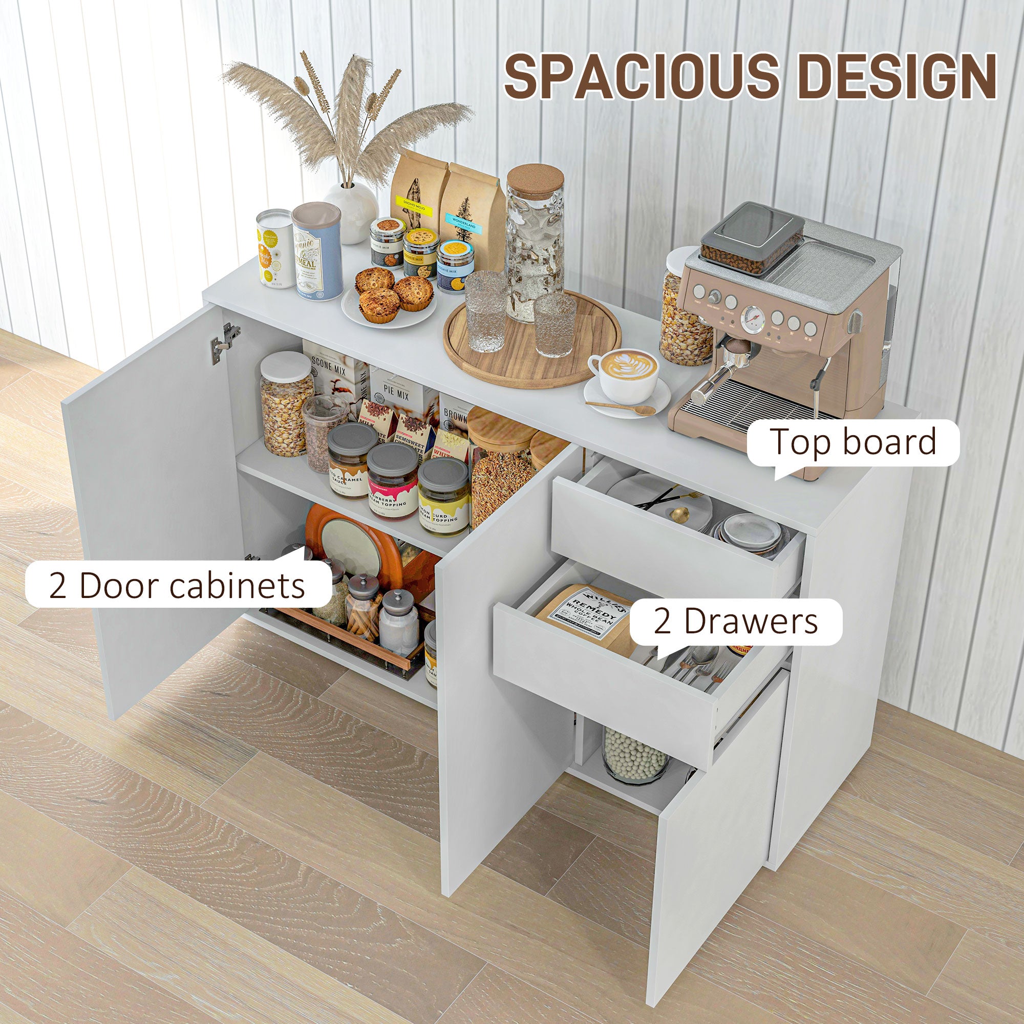 Modern Sideboard, 2-Drawer White Storage Cabinet for Living Room-DECOROLALA