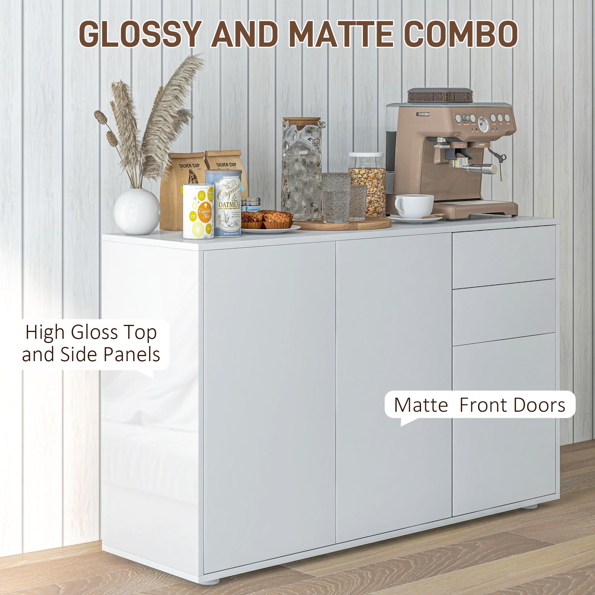 Modern Sideboard, 2-Drawer White Storage Cabinet for Living Room-DECOROLALA