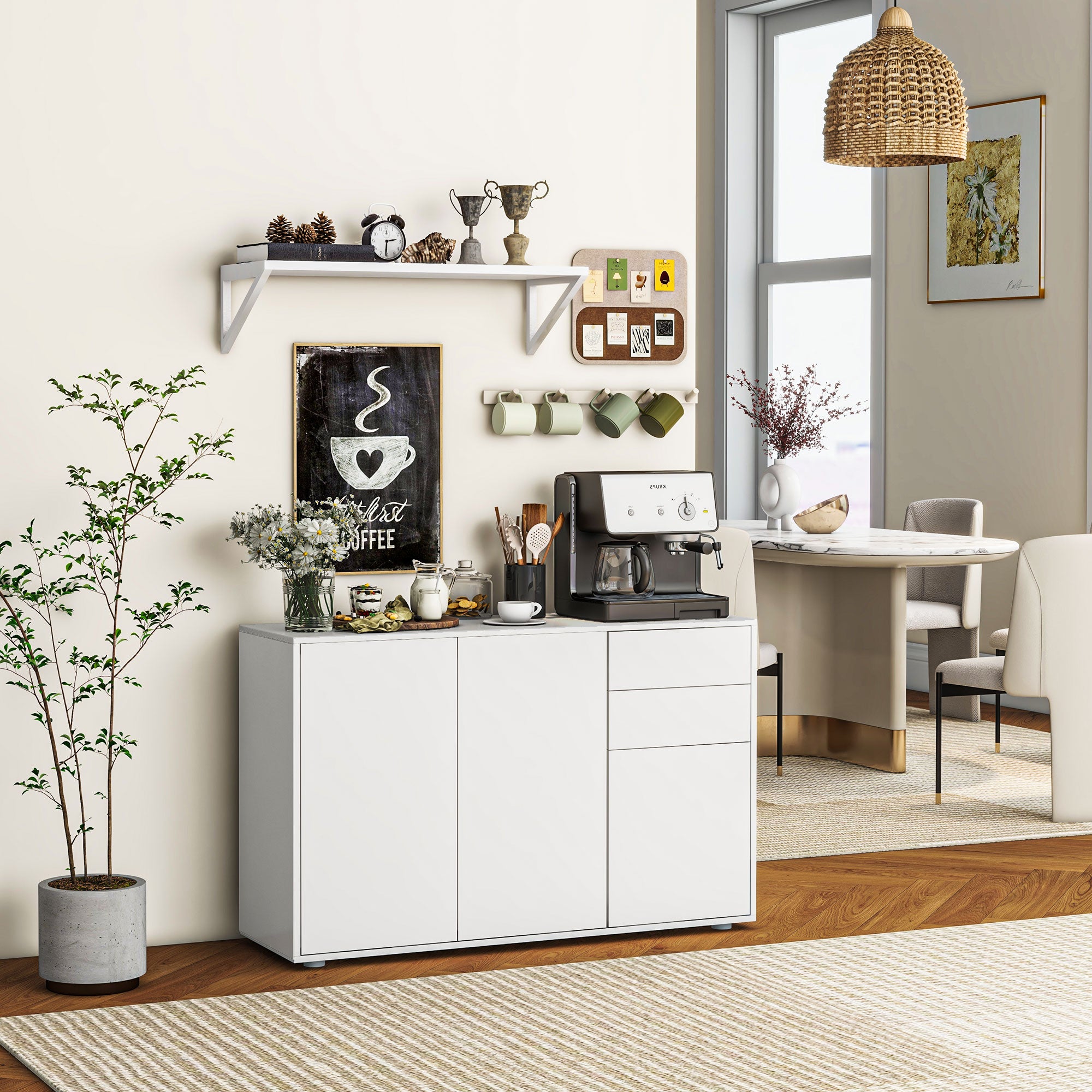 Modern Sideboard, 2-Drawer White Storage Cabinet for Living Room-DECOROLALA