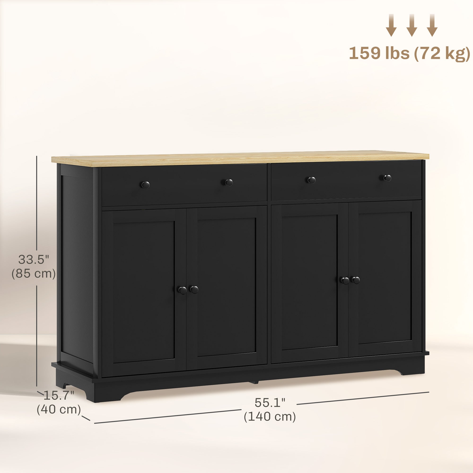 Modern Sideboard - Black Buffet Cabinet with 3 Shelves, Storage Drawers-DECOROLALA