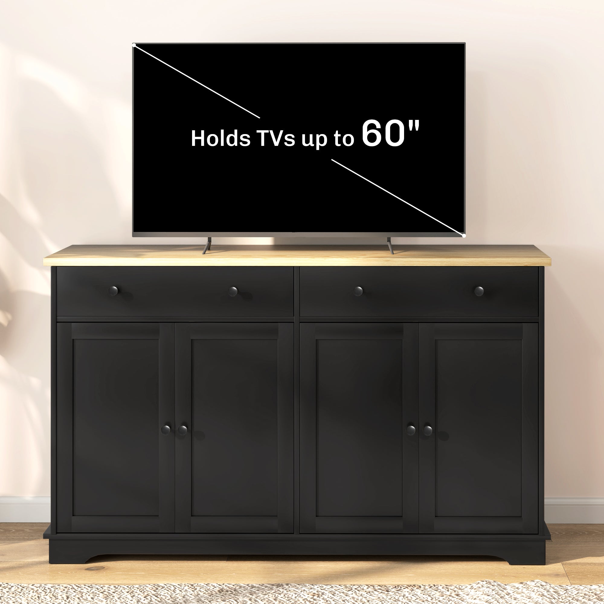 Modern Sideboard - Black Buffet Cabinet with 3 Shelves, Storage Drawers-DECOROLALA