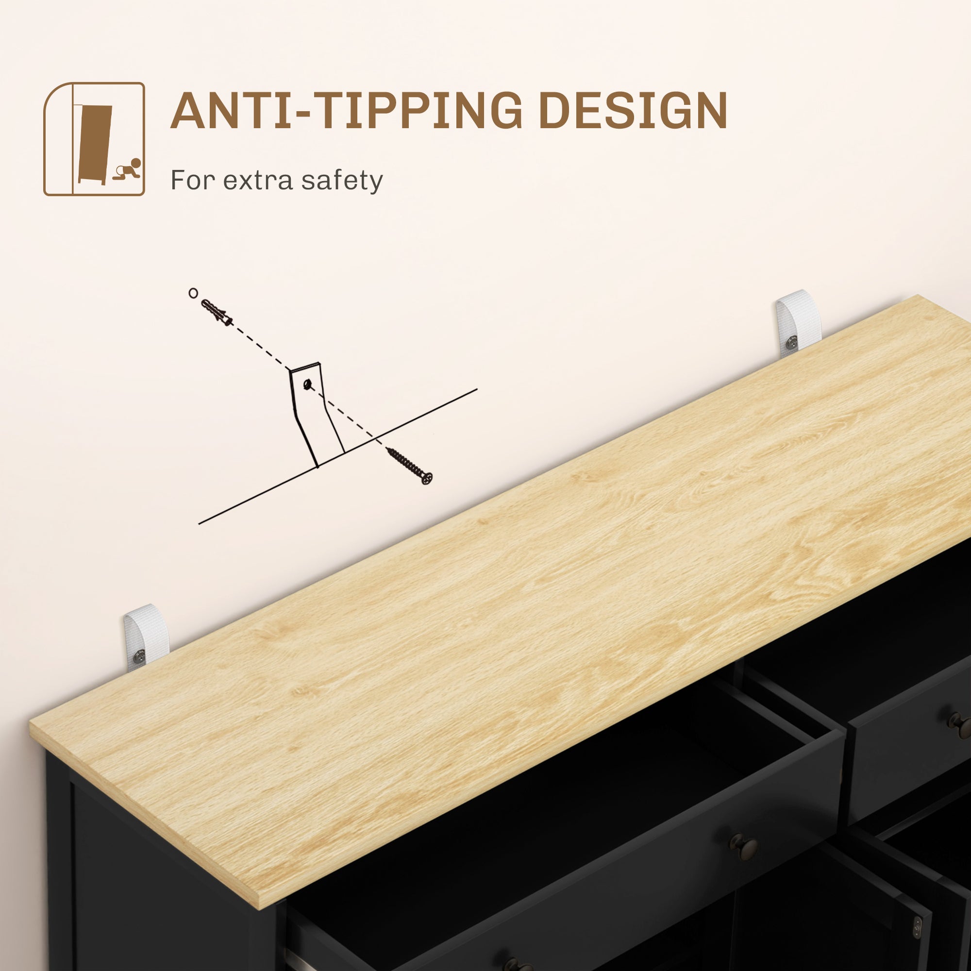 Modern Sideboard - Black Buffet Cabinet with 3 Shelves, Storage Drawers-DECOROLALA