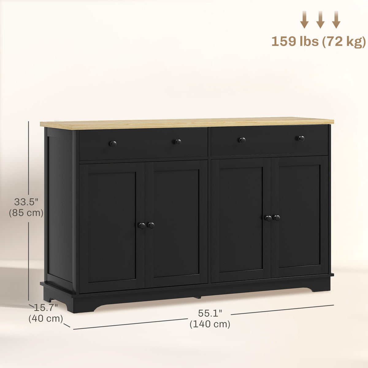 Modern Sideboard - Black Buffet Cabinet with 3 Shelves, Storage Drawers-Sideboards & Buffets-DECOROLALA
