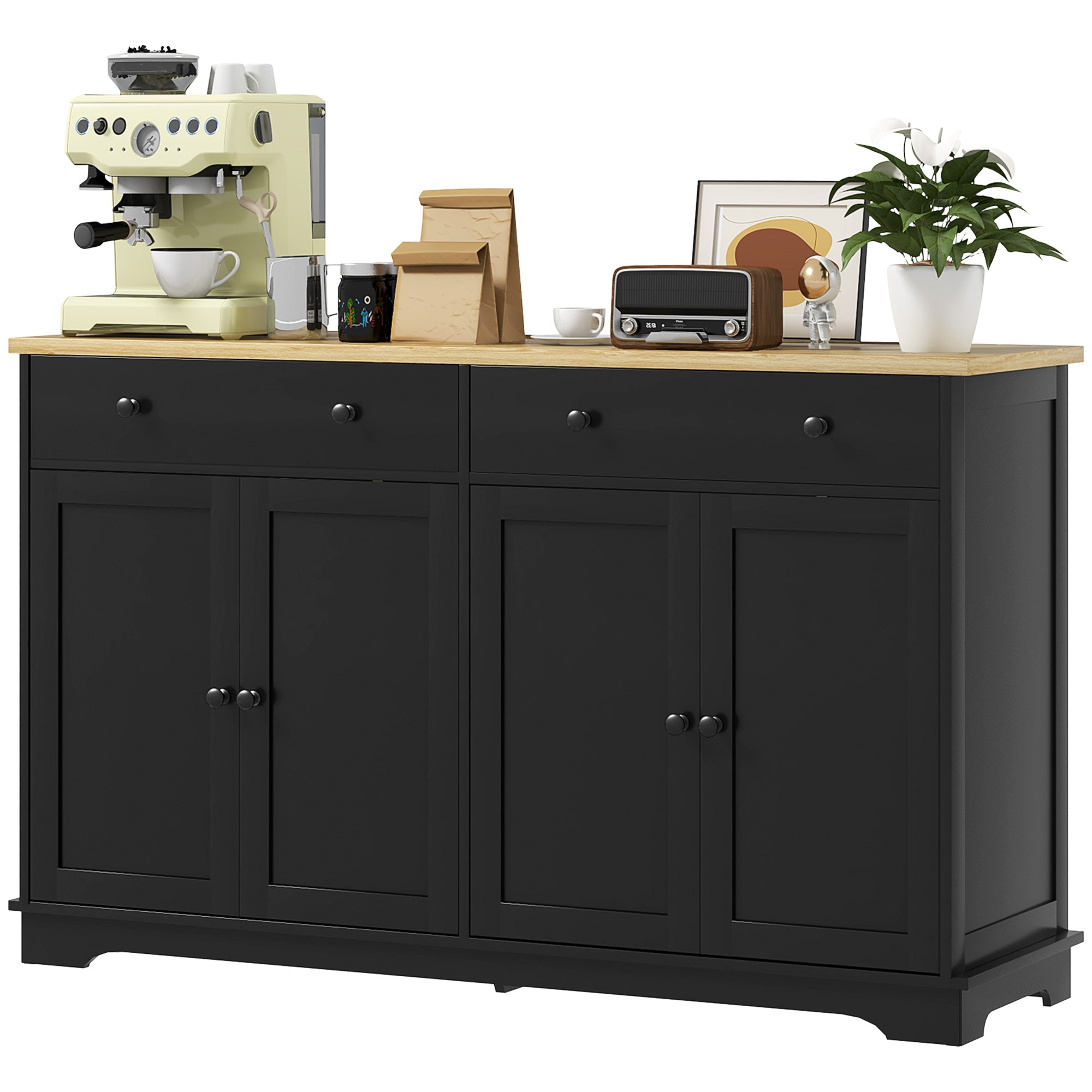 Modern Sideboard - Black Buffet Cabinet with 3 Shelves, Storage Drawers-DECOROLALA