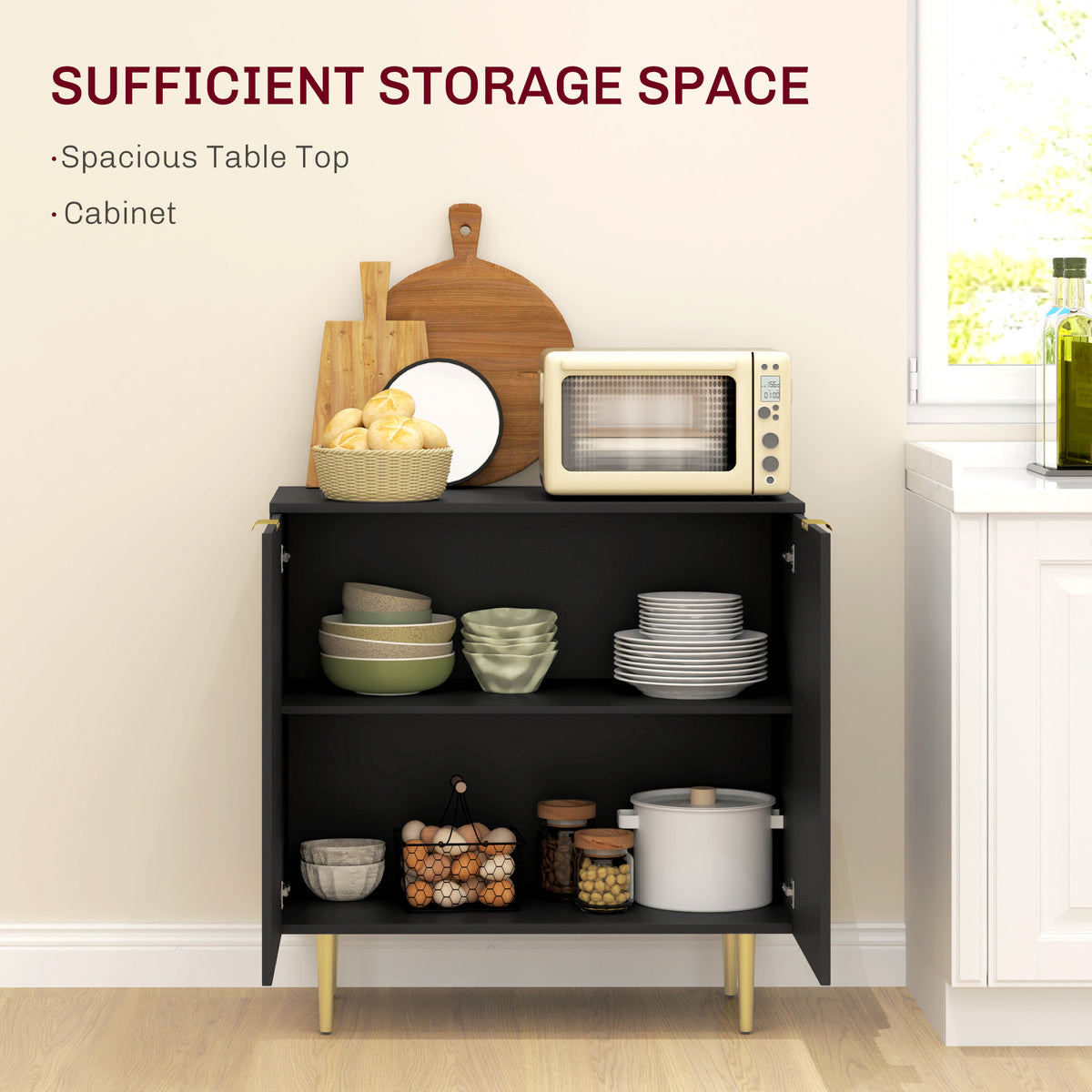 Modern Sideboard Buffet Cabinet - Black 31.5" MDF-Home Furnishings > Kitchen & Dining Furniture > Bar Cabinets-DECOROLALA