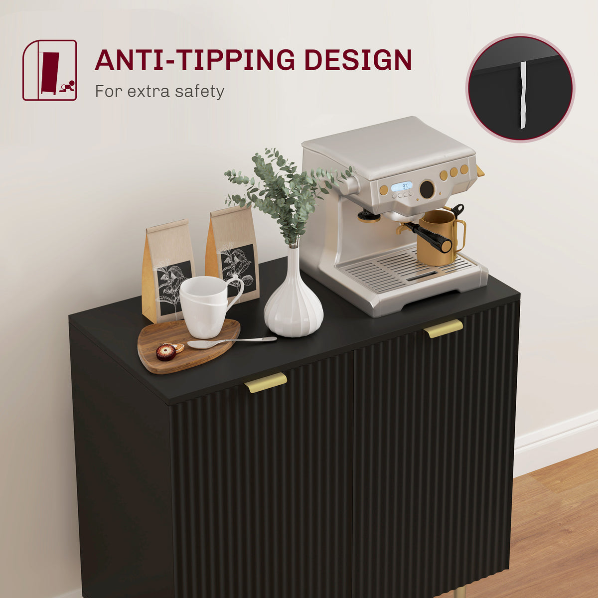 Modern Sideboard Buffet Cabinet - Black 31.5" MDF-Home Furnishings > Kitchen & Dining Furniture > Bar Cabinets-DECOROLALA