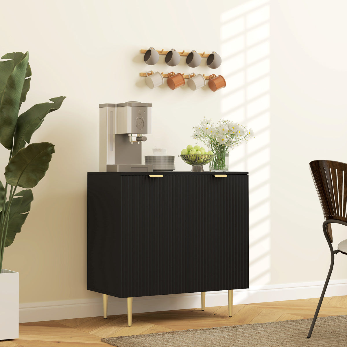 Modern Sideboard Buffet Cabinet - Black 31.5" MDF-Home Furnishings > Kitchen & Dining Furniture > Bar Cabinets-DECOROLALA