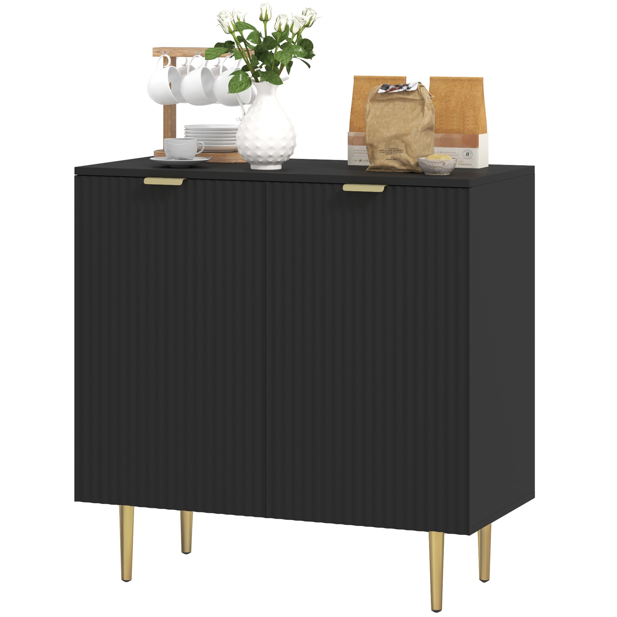Modern Sideboard Buffet Cabinet - Black 31.5" MDF-Home Furnishings > Kitchen & Dining Furniture > Bar Cabinets-DECOROLALA