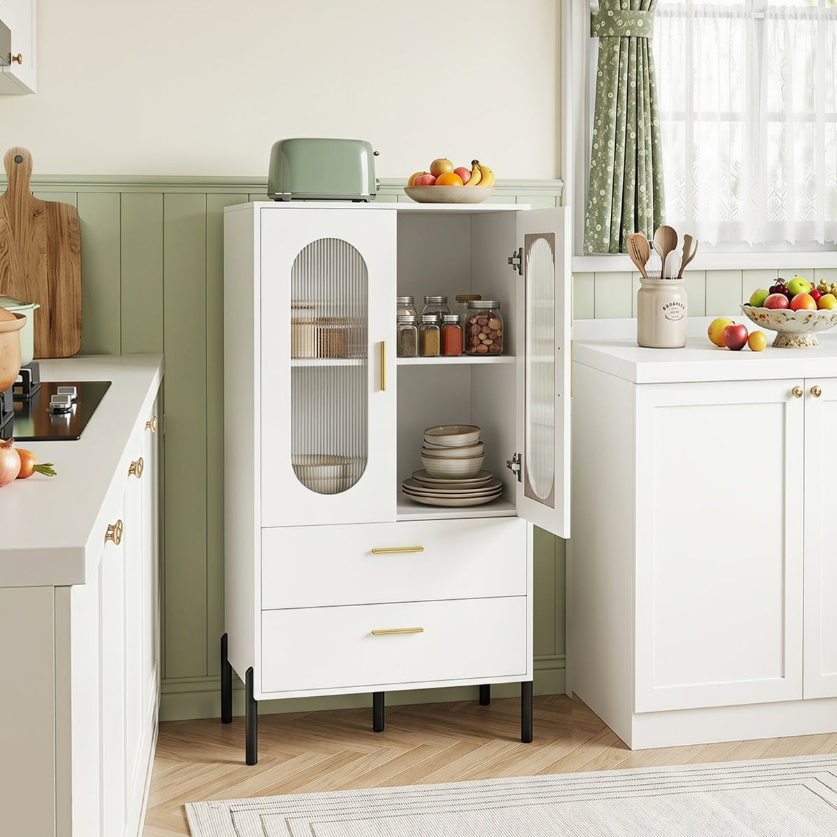 Modern Sideboard Buffet Cabinet with Fluted Doors-White-Sideboards & Buffets-DECOROLALA