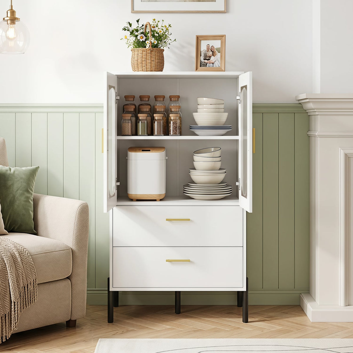 Modern Sideboard Buffet Cabinet with Fluted Doors-White-Sideboards & Buffets-DECOROLALA