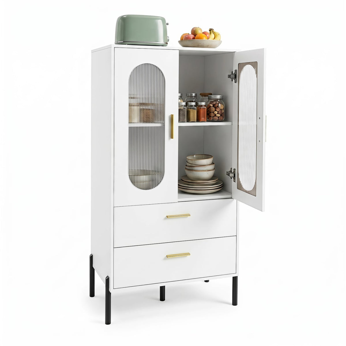 Modern Sideboard Buffet Cabinet with Fluted Doors-White-Sideboards & Buffets-DECOROLALA