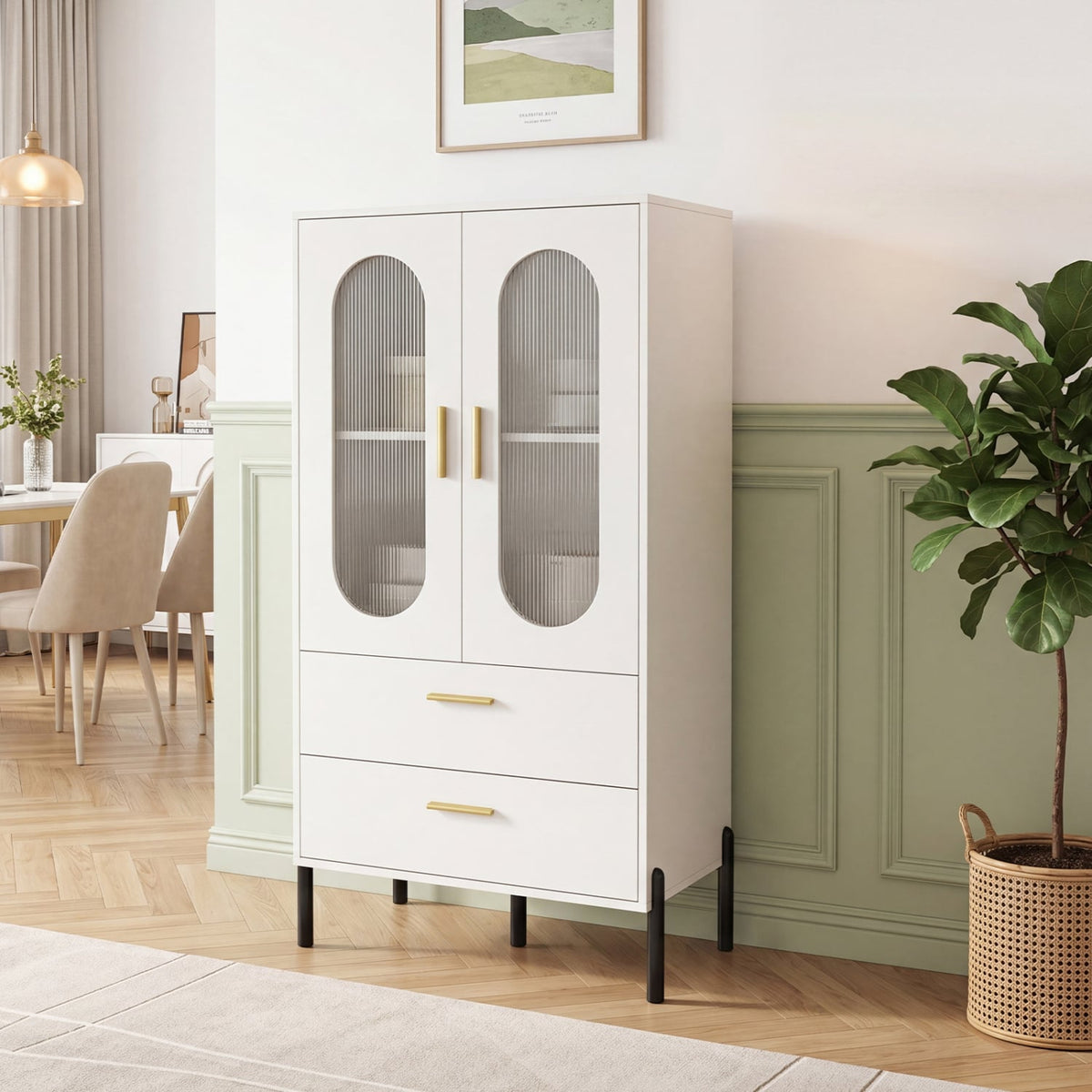 Modern Sideboard Buffet Cabinet with Fluted Doors-White-Sideboards & Buffets-DECOROLALA