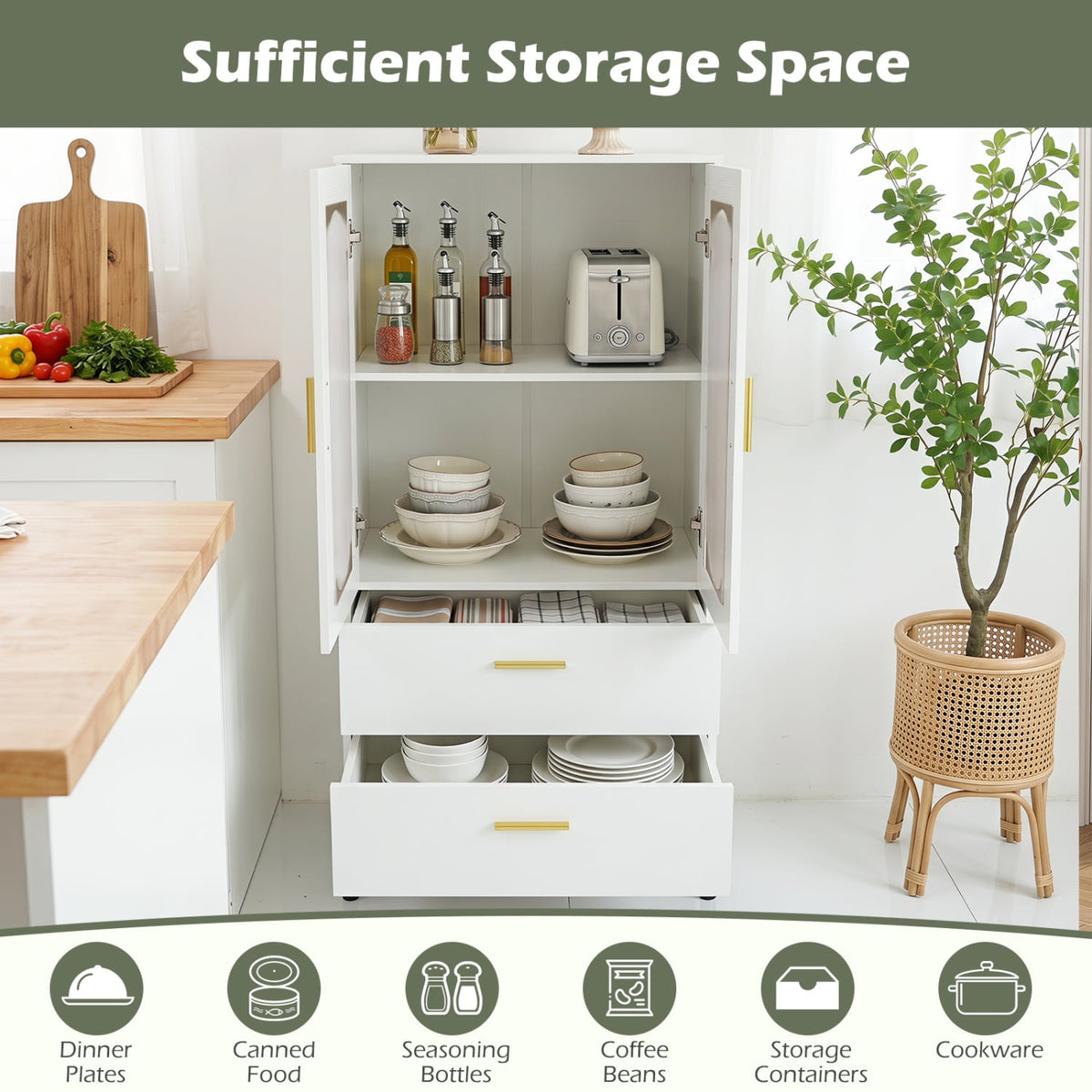 Modern Sideboard Buffet Cabinet with Fluted Doors-White-Sideboards & Buffets-DECOROLALA