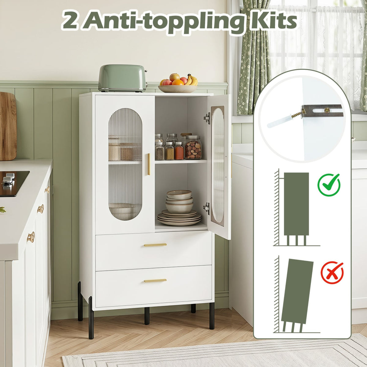 Modern Sideboard Buffet Cabinet with Fluted Doors-White-Sideboards & Buffets-DECOROLALA