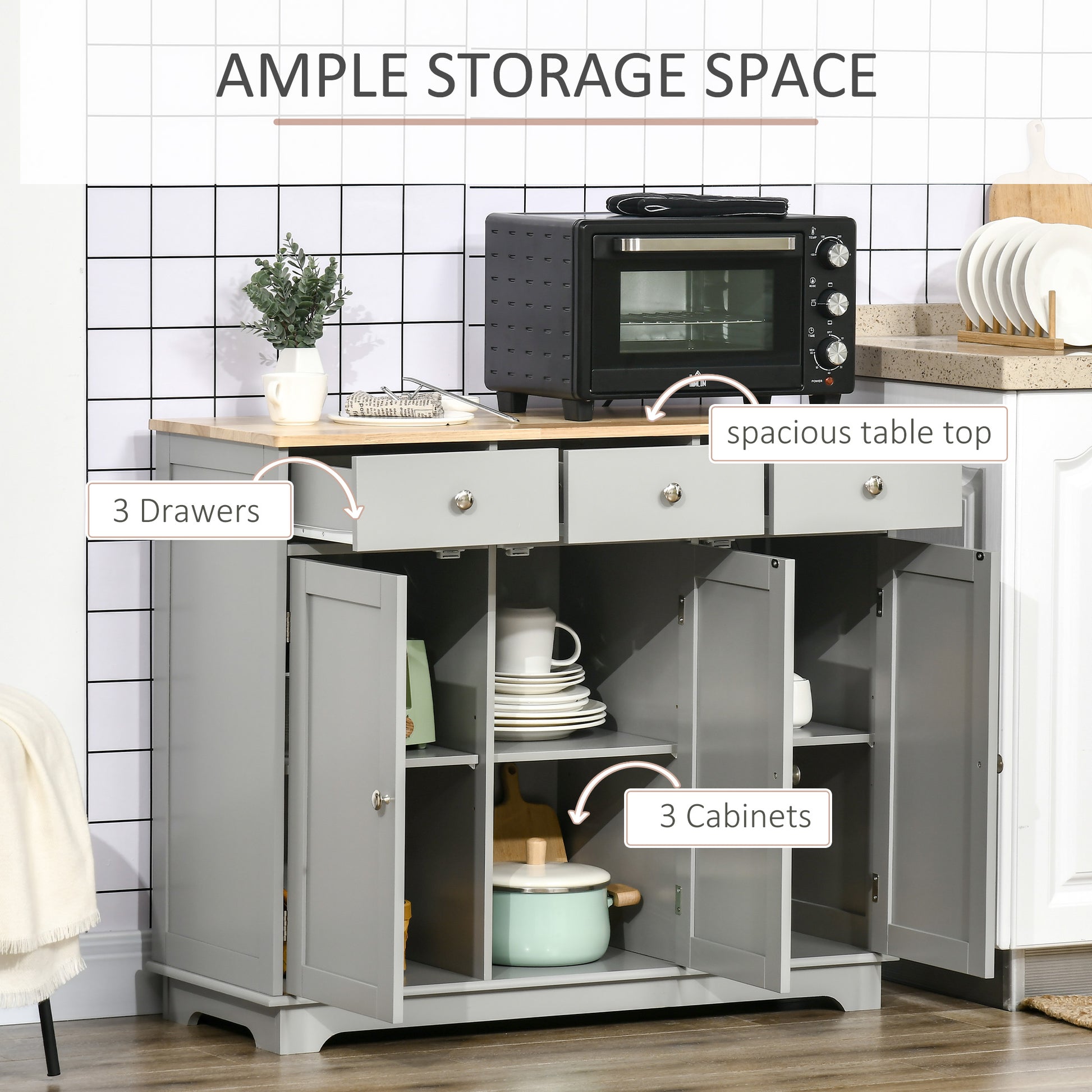 Modern Sideboard, Buffet Cabinet with Storage Cabinets, Drawers and Adjustable Shelves for Living Room, Grey-DECOROLALA